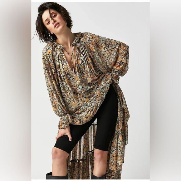 Free People-Feeling Groovie Long Sleeve Floral Maxi Dress Black Cambo Size M NWT - Picture 2 of 8